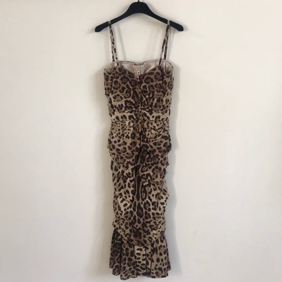 DOLCE & GABBANA Leopard Print Ruched Midi Dress - Picture 6 of 8